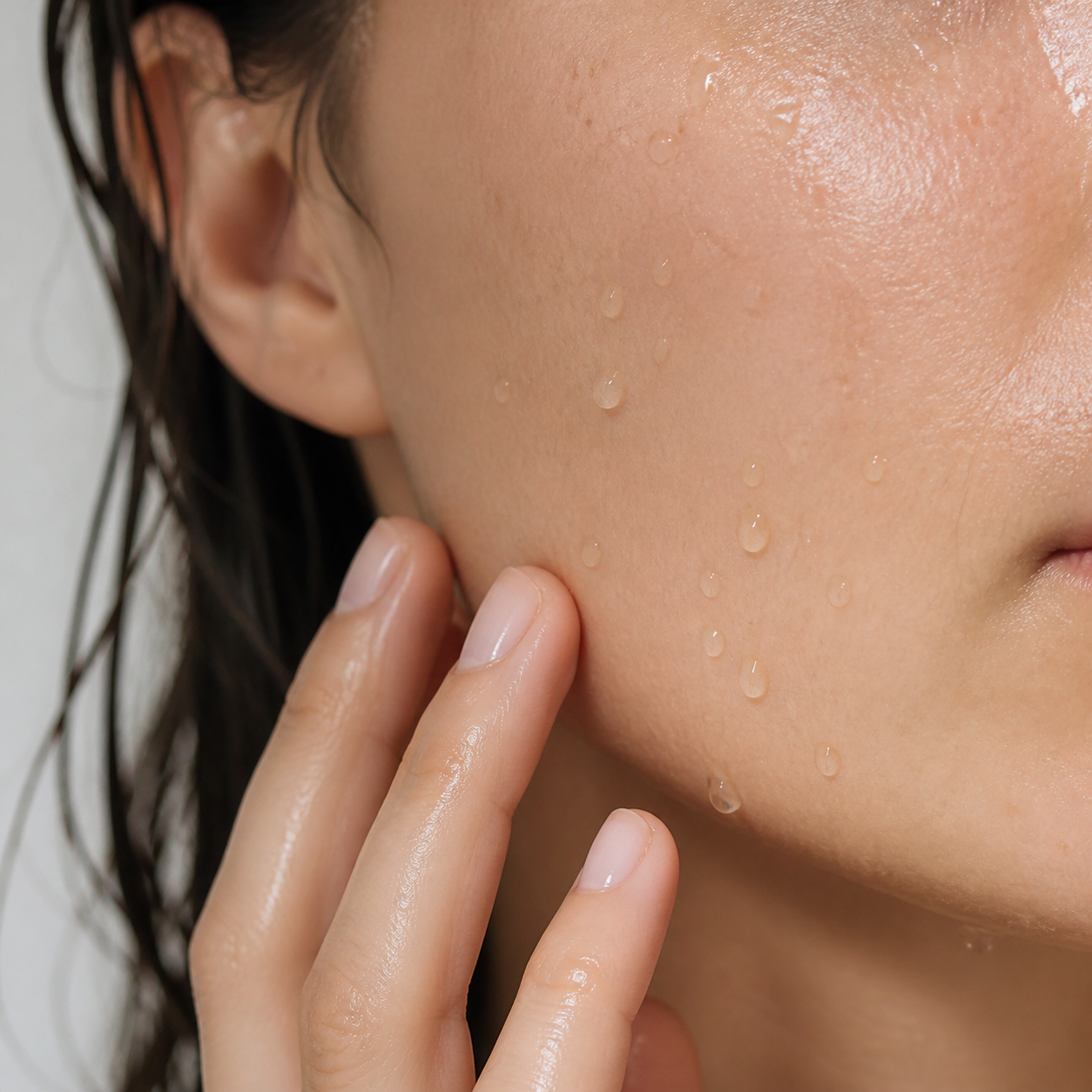 Freshly washed skin with water droplets
